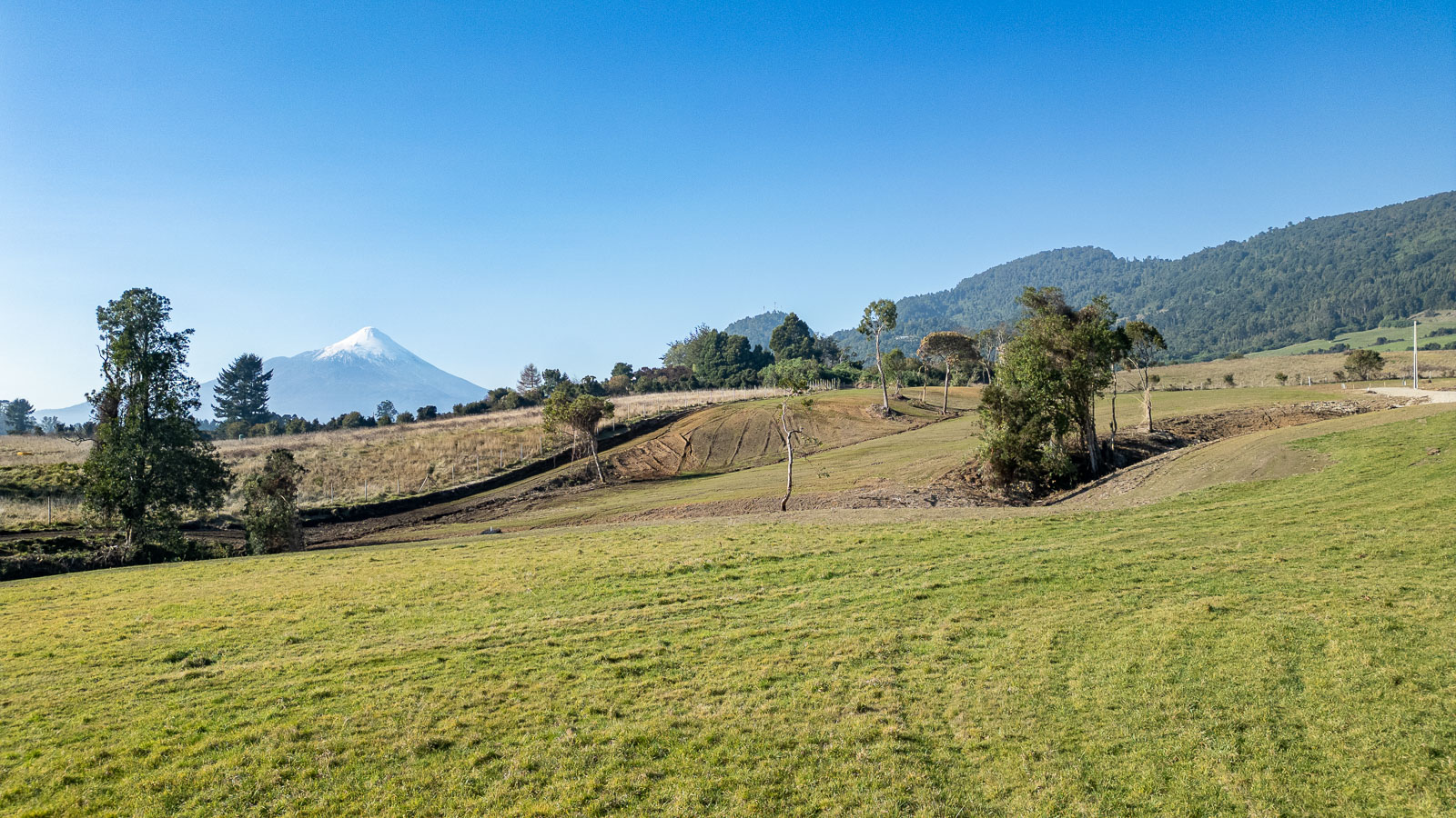 Praderas verdes con vista al Volcán Osorno en Puerto Varas